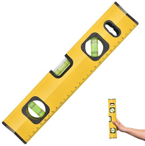 Shock Resistant Torpedo Level, Aluminium Alloy Spirit Level 300mm/12 Inch, with Magnetic Base, with 3 Bubble 45°,90°,180° - Yellow
