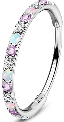 OUFER 20G Clicker Nasenpiercing Chirurgenstahl 316L Nasenring Transparente Violett CZ und Opal Helix Piercing Nose Hoop Knorpel Ohrpiercing für Frauen 6 mm
