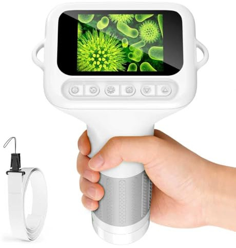 Ashfly Microscopio para Niños con Pantalla IPS de 2.0'', Microscopio Digital 200x, 8 Luces LED Ajustables y MicroscopioPortátil Recargable Que Puede Tomar Fotos y Grabar Videos, Blanco