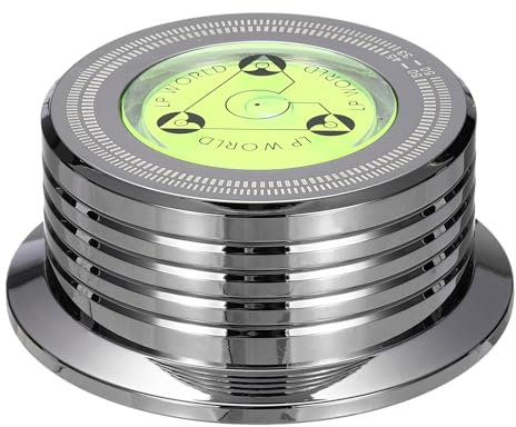 sourcing map 50Hz Record Weight Stabilizer,3x1.3 265g Aluminum Vinyl Clamp with Bubble Leveling Weight Turntable Disc Stabilizer Vibration Damper for LP Players,Chrome Black