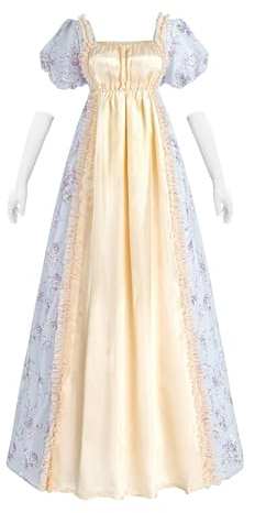FCCAM Regency Abito da donna Empire Vita Regency Costume Abito vittoriano Vintage Abiti con guanti Vita Impero