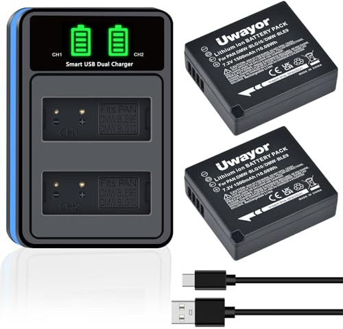 Uwayor DMW-BLG10 DMW-BLG10PP DMW-BLE9 Batterie et Double Chargeur pour Panasonic Lumix DC-GX9 DMC-GX85 DMC-GX7K DC-ZS80 DMC-ZS60 DMC-LX100 DC-ZS200 DC-ZS70 DMC-GX80 DMC-GF5 DMC-GF6 DMC-GF3