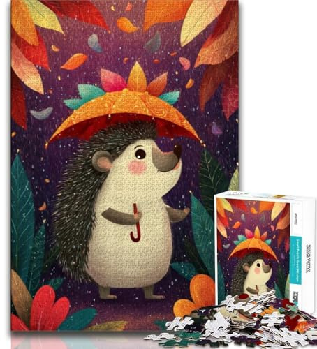 Puzzle für Erwachsene 1000 Teile Igel mit Regenschirm Puzzles für Teenager Stressabbau Staycation Zeit totschlagen Liebe zwischen Paaren stärken 26x38cm