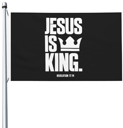 Garten Fahnen 90X150cm, Jesus ist König Christentum Robuste Dekoration Fähnchen Durable Fahne für Restaurants Hof Parade