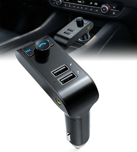 LuxBlue Transmetteur FM Bluetooth, Adaptateur Audio sans Fil pour Autoradio Kit Voiture Mains Libres, Adaptateur d'Autoradio avec Chargeur QC3.0 & 5V/2.4A, Lecteur de Musique MP3 Support TF Card/USB