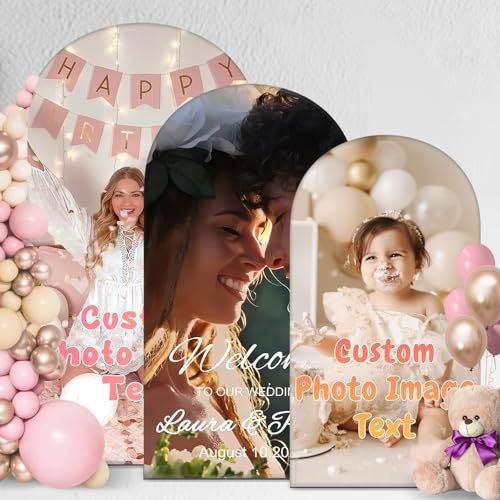 Housse d'Arche Personnalisée Fond Photo Personnalisé avec Texte Housse de Fond d'Arche Personnalisée pour Mariage Anniversaire Fête Remise de Diplômes
