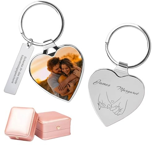 Personalisierter Foto Schlüsselanhänger Set Herz Bar Edelstahl Geschenk | Doppelseitige Bildgestaltung,stoßfest und rostfrei für den Alltag, für Paare, Haustierliebhaber und besondere Erinnerungen