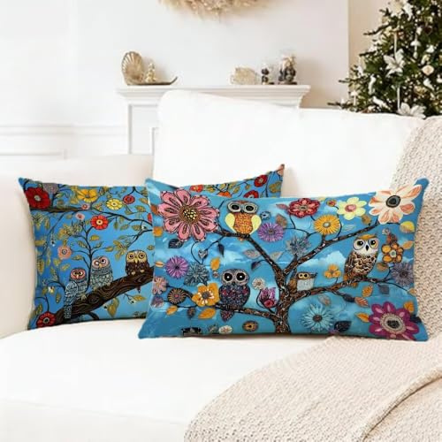Mhpbdljy Kissenbezug 40 x 80 cm Eule Kissenbezüge Versteckter Reißverschluss Kissenbezug Blau Weiche Hochwertige Kissenhüllen,Sofa Kissen ist das Ideal Familien,Geschenke Männer 0R-387
