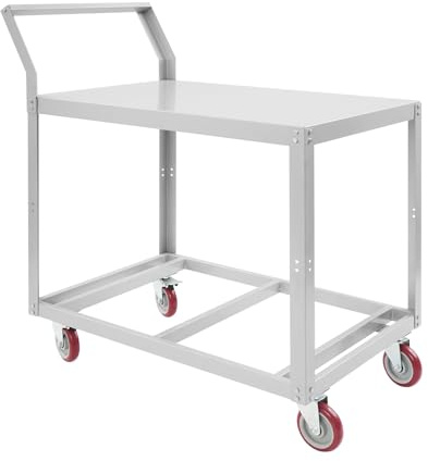 SICHENSH Golvvagn, verktygsvagn med 2 nivåer, bordsvagn, plattformsvagn stål med hjul, arbetsbänk rullbar, multifunktionsvagn för lager, garage, verkstad, kontor, 90 x 60 x 107 cm