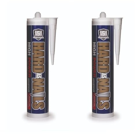Hard As Nails High Power Adhesive, Strong Solvent Free Grab Adhesive, Multi Surface Bonding for Wood, Metal, Brick, Plastic & Ceramic, Paintable White, (310ml, Pack of 2)
