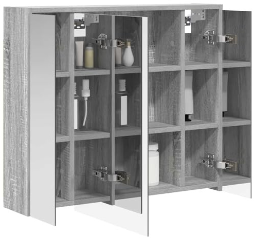 vidaXL Badezimmerspiegelschrank Graues Sonoma 73,5 x 16 x 62,5 cm, Moderne Badezimmer, rechteckiger Stauraum, Wandregal, doppelseitiger Spiegel, Flexibles Möbel