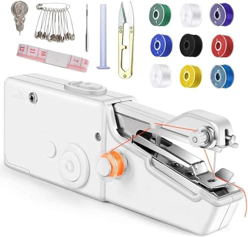 Máquina de Coser Portátil, Maquina Coser Manual con Kit de Costura Rápida para Principiantes y Adultos, Adecuada para Ropa Cortinas Telas Bricolaje para Viajes en Casa