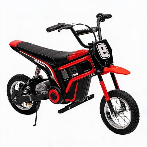 ZoomBuggy 24V Kinder Elektro-Motocross Motorrad, 350W Mini Crossbike – 3 Gänge 8/12/23 km/h, Federung, verstärkter Rahmen, bis 60 kg – Rot Nr. 9