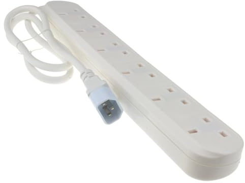 kenable IEC C14 to 6 Way UK Mains Sockets Extension Lead UPS Power Splitter Cable 1m White
