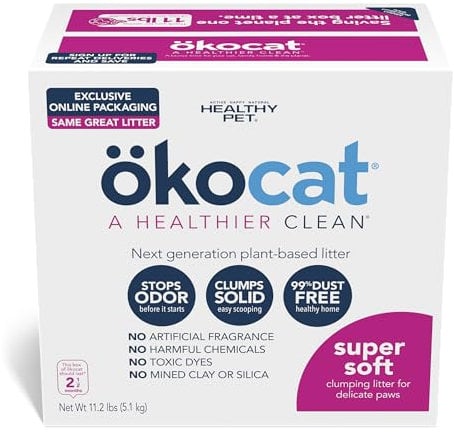 OKOCAT Super Soft Natural Wood Clumping Litter for Delicate Paws, 11.2 lbs, Medium,pink