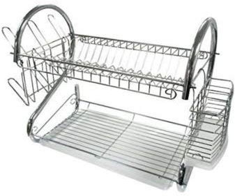 2 Tier Chrome Dish Plates Cup Cutlery Crockery Glass Drainer Rack Drip Tray Holder