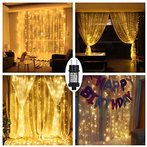 BELLALICHT LED Lichtervorhang Warmweiß für Innen Außen Fenster Weihanchten Geburtstag Party Hochzeit IP44 31V Niederspannung 8 Lichtmodi 300er LEDs Lichterkette 3M x 3M Weihnachtsbeleuchtung