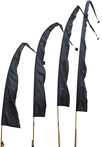 DEKOVALENZ Banderas de Bali Tela SANUR con Punta en Forma de Corazón, Longitudes, Longitud:4 Meter, Color:Negro