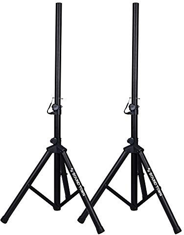 Sound Town 2-Pack Universal Tripod Speaker Stands with Adjustable Height, 35mm Compatible Insert, Locking Knob and Shaft Pin, Black (STSD-48B-PAIR)