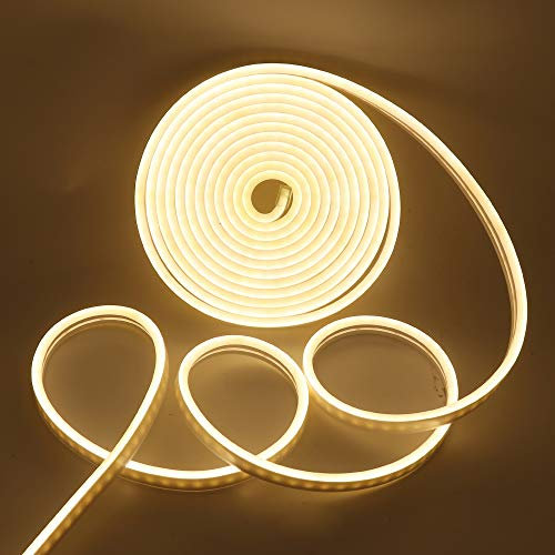 XUNATA Neon LED Streifen, 5M 12V 2835 600Leds Warmweiß LED Strip Wasserdicht Diffusion Flexibel LED Lichtband Schlauch+5A Netzteil (Warmweiß)