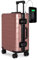 TOKYOTO Aluminium-Kabinenkoffer Silber mit USB Leicht Hartschale, Moderner Reisekoffer für Jugendliche und Erwachsene Doppelrollen TSA-Schloss 55x35x20 Trolley Handgepäck 55x40x20 cm Salmon Logo