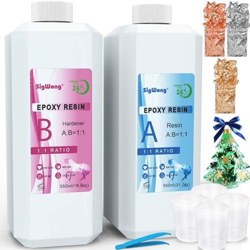 Epoxy Resin Crystal Clear Coating Kit 1135g/1100ml – 2 Part Casting Resin 1:1 Ratio For Art, Craft, Jewelry Making, River Tables