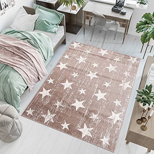 TAPISO Sari Teppich Kurzflor Beige Creme Modern Teppiche Sterne Meliert Verwischt Design Wohnzimmer Schlafzimmer ÖKOTEX 140 x 190 cm