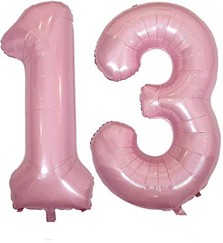 DIWULI Luftballon 13 Geburtstag XXL Rosa - Folienballon 13, Zahl 13 Ballon 13 Jahre, Geburtstagsdeko 13. Geburtstag Helium Party-Deko Junge Mädchen, Zahlen-Ballon Dekoration, Zahlen-Luftballon Groß