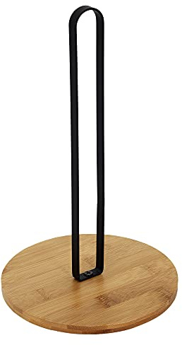 COOK CONCEPT Küchenrollenhalter aus Bambus und Metall 27 cm Schwarz | Papierhandtuchhalter aus Bambus und Metall, stabiler Standfuß, Einhandbedienung, natürliches Design, Küche, schwarz, 27 cm