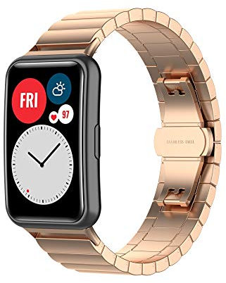 Yikamosi Compatibile con Huawei Watch Fit Cinturino,sgancio rapido Acciaio Inossidabile Metallo Braccialetto Polso Band Cinturino di Ricambio per Huawei Watch Fit,oro rosa-2
