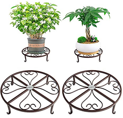 FAMIJOY 2 Pack 30cm Pflanzenständer aus Metall,stilvolle Blumenständer, pflanzenregal, für Innen- und Außenblumentöpfe, Gartenständer mit Katzenfuß. (2 Stück Bronze)