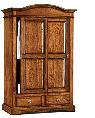 Mar.c.a. Design - Armadio con 2 Porte Scorrevoli e Cappello a Gendarme, 2 Cassetti in Legno di Pioppo Color Noce Scuro, Mobile da Interno Arte Povera Made in Italy - Misura 122x59x200h