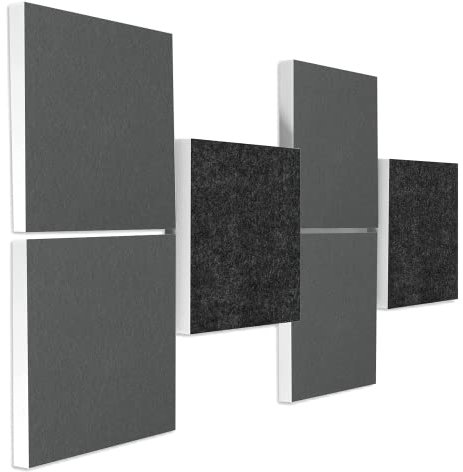 platino24 Schallabsorber COLORE aus Basotec G+ I Akustikpaneele mit Akustikfilz I 3D Wand-Paneele mit 6 Quadraten in Granitgrau & Anthrazit I Akustikplatten zur Schalldämmung in Büro, Studio & Wohnung