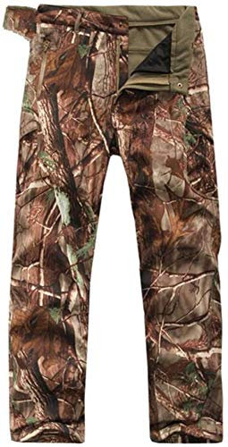 Czen Pantaloni Softshell Mimetici Tattici da Uomo Foderati in Pile Militare Multitasche Outdoor Trekking Pantaloni Impermeabili Pantaloni da Caccia Caldi Addensati (Camo Trees,M)