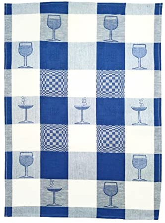 Ross Zwirn Halbleinen Geschirrtuch Cocktail-Gläser Jacquard 50x70 cm Grau Blau Rot (Blau)