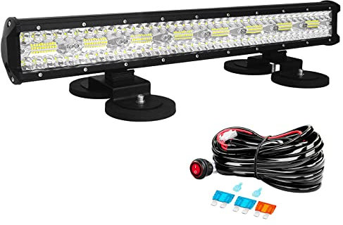 Willpower 23 Zoll 58CM 480W Led Arbeitsscheinwerfer Bar + Magnet Halterungen + Kabelbaum Led Scheinwerfer 12V 24V Flutlicht Spot für Offroad Auto Traktor Zusatzscheinwerfer Rückfahrscheinwerfer