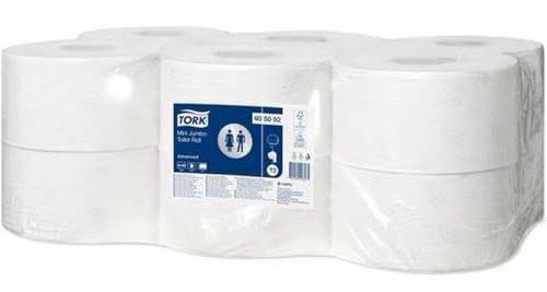 Tork Mini Jumbo Toilet Paper Roll White T2, Advanced, 2-ply, 12 x 160m, 605092