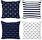 ABAKUHAUS Maritime Kunst Dekokissen Kissenbezug 4er Pack, Streifen Windrose Anker Modern Accent Doppelseitiger Digitaldruck, 50 cm x 50 cm, Weißes Indigo