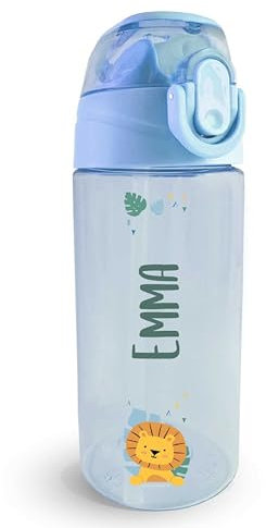 Stellasticker - Borraccia Personalizzata per Bambini con nome e un’icona - Ideale fuori casa, in gita, a scuola. Senza BPA. Lavabile in lavastoviglie, spazzola inclusa. 450 ml. (Azzurro)