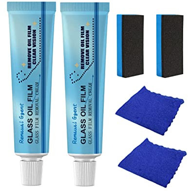 2Set Fleckenentferner Für Autoglas,Glasölfilmentfernungspaste,Wasserfleckentferner Glas,Auto-windschutzscheiben-Ölfilmreiniger,Autoscheiben Ölfilmreiniger,Autoscheibenreiniger,Autoglasreiniger