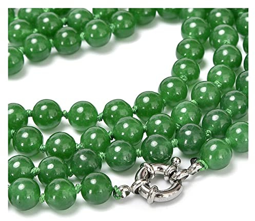 TIYRUS Lunga Collana di Perle Rotonde in Pietra preziosa di Giada Verde da 6 mm