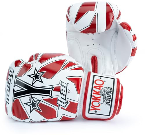 YOKKAO Muay Thai Broken Gloves - White/red - 12oz