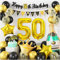 50 Geburtstag Deko, Schwarz Gold 50 Geburtstag Mann Frau Deko mit Luftballons 50 Geburtstag Happy Birthday Girlande Banner Tortendeko, Deko 50. Geburtstag Ballons für 50 Jahre Party Geburtstagsdeko