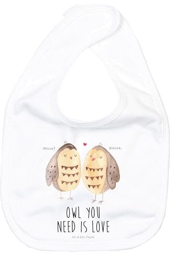 Mr. & Mrs. Panda Organic Babylätzchen Eulen Liebe - Geschenk, Babylätzchen Für Jungen, Babylätzchen Für Kita, Eule Deko, All you need is love, Paar,