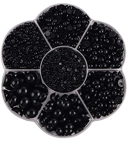 Buer Homie 5600 Stück 2/3/4/5/6/8/10 mm halbperlen zum basteln, halbperlen selbstklebend, halbe perlen zum kleben, perlen zum aufkleben für DIY Handwerk Schmuck Hochzeit Kleid Nail Art (schwarz)