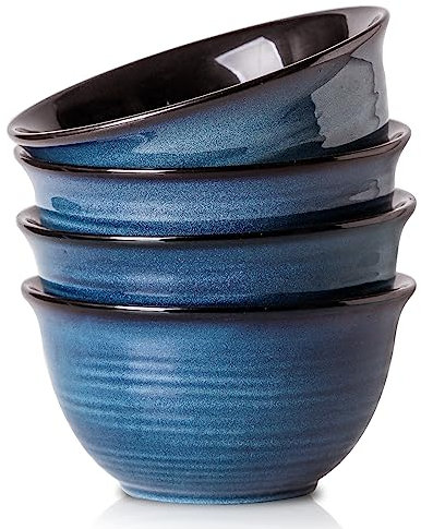 Hasense Keramik-Suppenschüsseln, 4er-Set, 1,2 l, große Müslischalen für Küche, 17,8 cm, Servierschalen für Salat, Nudeln, Ramen, Pho Popcorn, spülmaschinenfest, mikrowellengeeignet, Marineblau