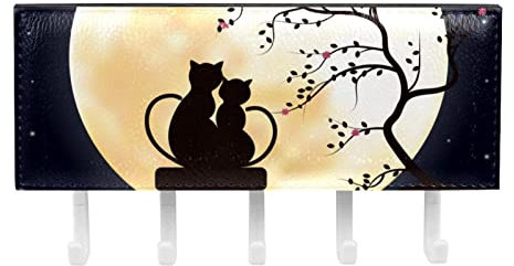 TBOUOBT Porte-clés mural, porte-clés avec 5 crochets à clés, porte-clés pour décoration murale, porte-clés,Chat Couple Nuit Lune