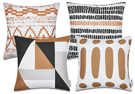 Paco Home Kissen Kissenbezug Sofakissen Bezug Kissenhülle Dekokissen Zierkissen Couchkissen Modern Geometrische Muster, Farbe:Braun, Sets:4pcs-Set