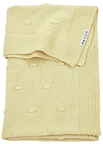 Meyco Baby Knots Babydecke, gestrickte Wiegedecke (aus 100 % weicher Baumwolle, vielseitig einsetzbar, einfache Pflege, atmungsaktiv, Größe: 75 x 100 cm), Gelb