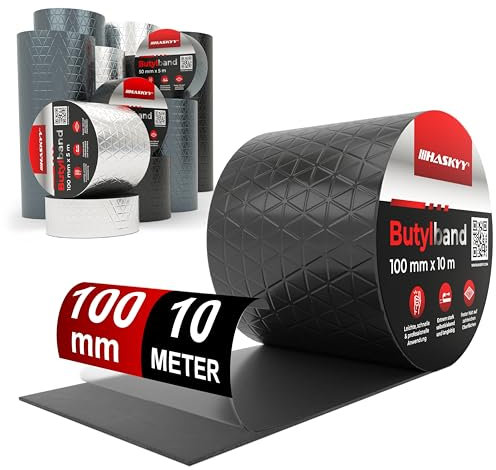 Wasserdichtes Klebeband Butylband I 10cm*10m Schwarz hochwertig selbstklebend mit Aluminiumfolie I Butyl-Tape alterungsbeständig korrosionsbeständig UV-beständig …
